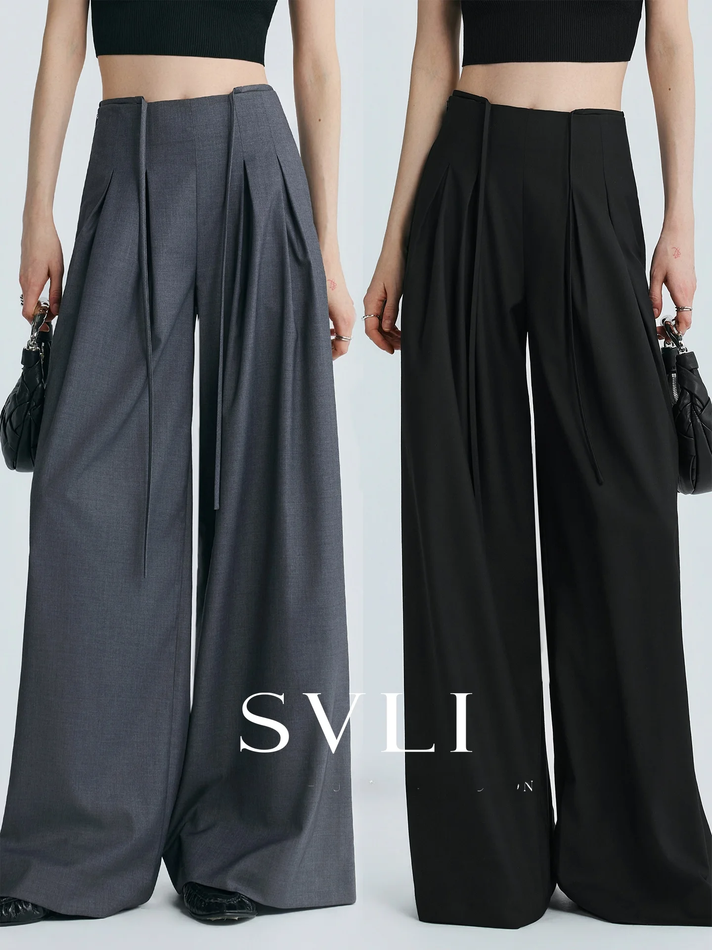 

Женские брюки SVLI Commuter Goddess: струящиеся, плиссированные, с вырезами на талии, повседневные, прямого кроя, весна 2026