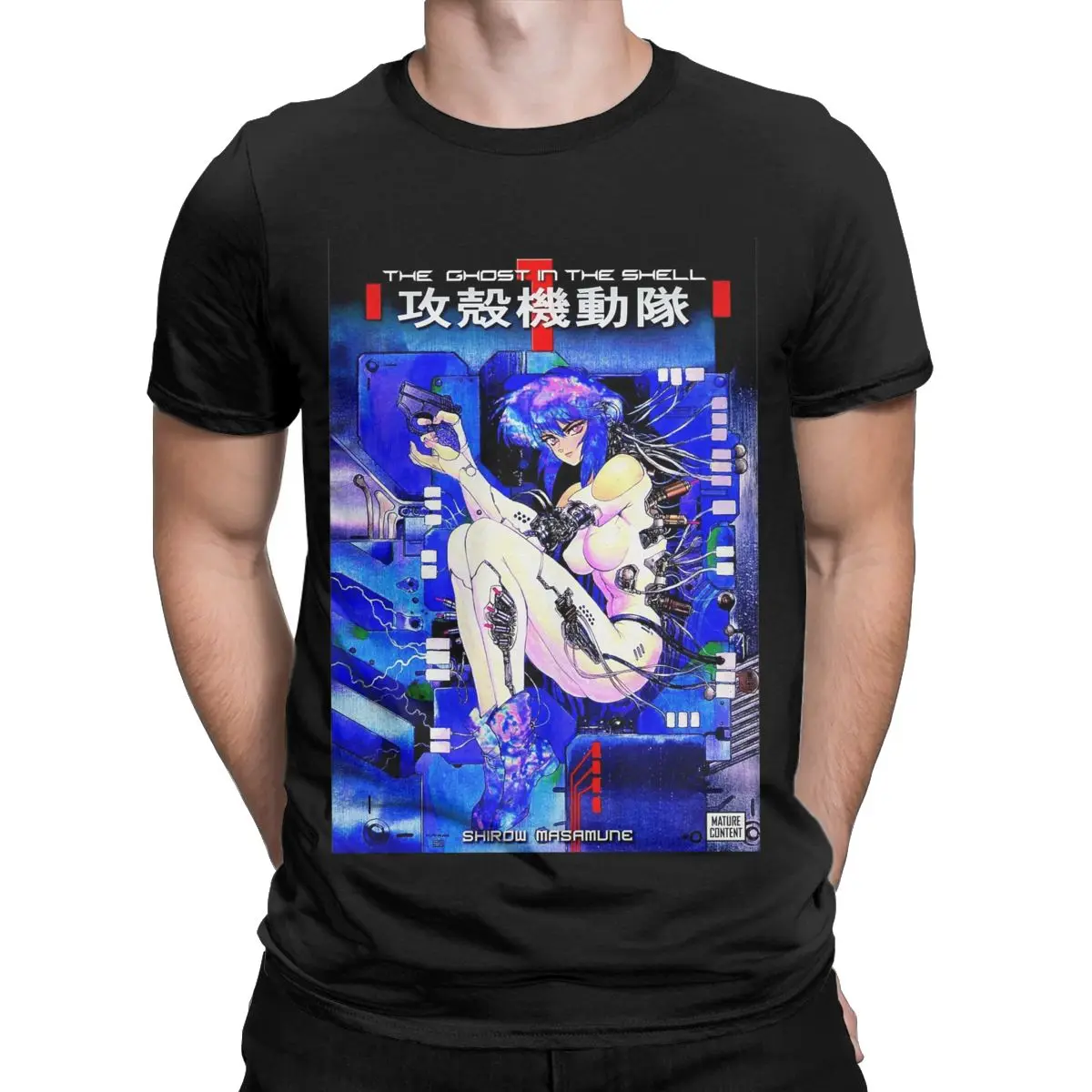 Mokoto Ghost In The Shell T-Shirts Men Anime Manga Amazing Cotton Tee Shirt Crew Neck Short Sleeve T Shirts Gift Idea Tops