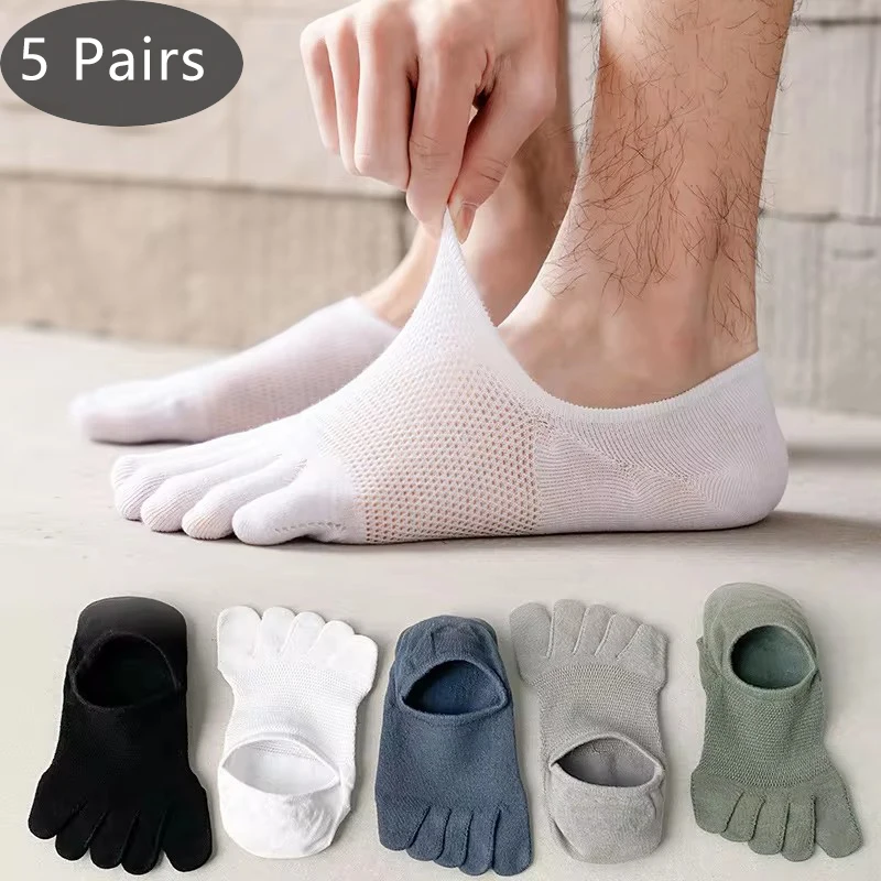 5 Pairs Invisible Toe Socks Summer Thin Cotton Mesh Shallow Mouth Soft Elastic Breathable Deodorant Cool 5 Finger Socks Sokken