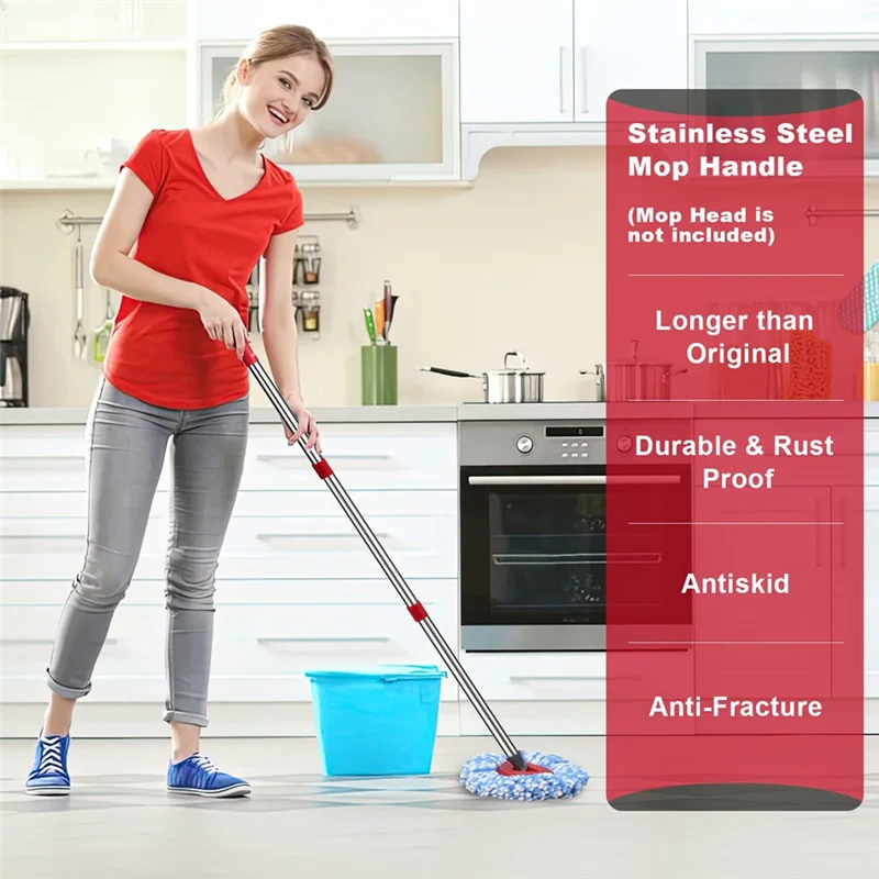 ABNO-Spin Mop Replacement Handle 30-58 Inch Adjustable Stainless Steel Stick Compatible With Ocedar A