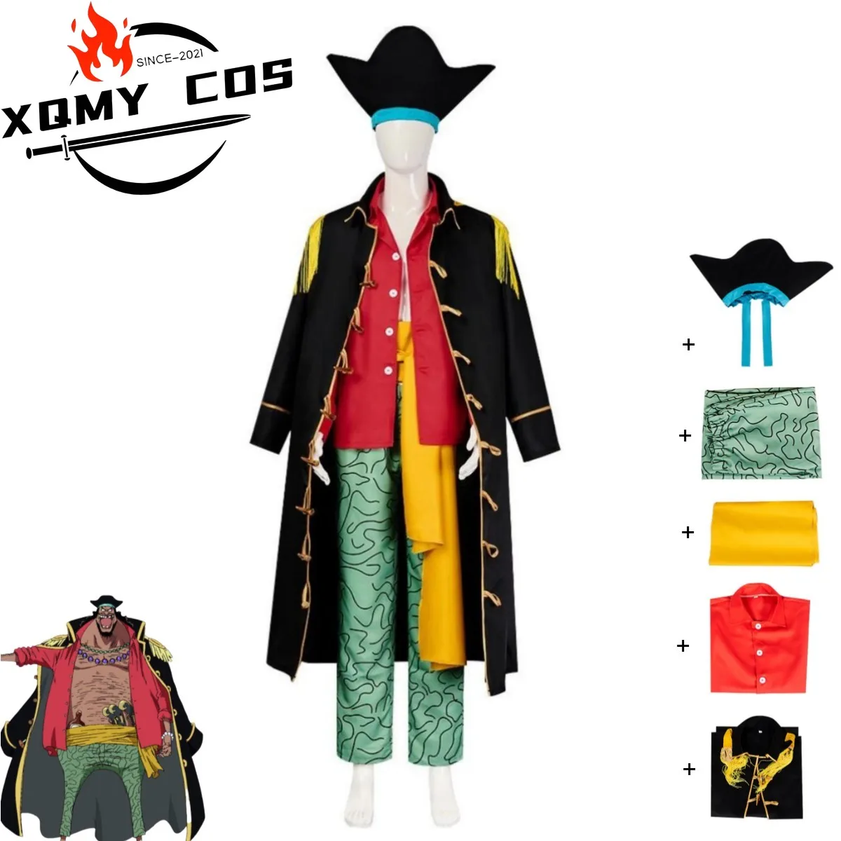 XQAnime Marshall·D·Teach Cosplay disfraz nuevo mundo cuatro emperadores barba negra capa negra uniforme capa sombrero hombre traje de Halloween