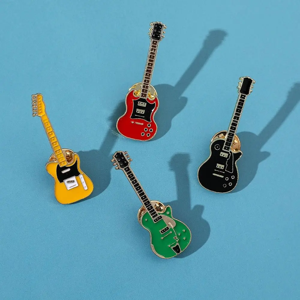 1Pc Cartoon Guitar Brooch Clothing Accessories Funny Metal Guitar Lapel Badge Rock Band Guitar Enamel Pins