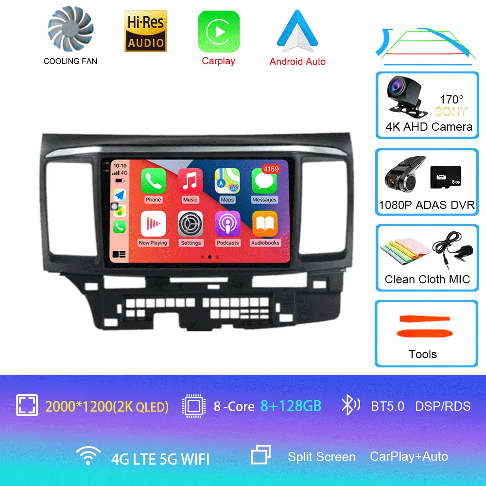 Voor MITSUBISHI LANCER 9 10 X 2008 2009 2010 2011 - 2016 9 inch Android 16 autoradio stereo audio GPS speler Carplay Auto scherm - afbeelding 1
