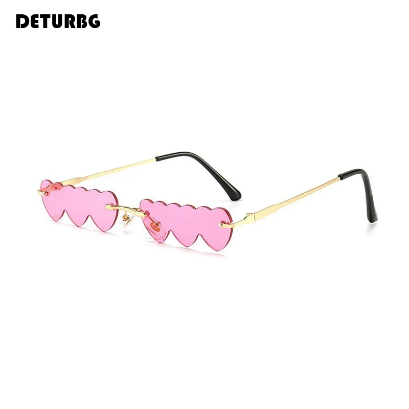 Fashion Rimless Siamese Love Sunglasses Streetwear Women Luxury Funny Pink Sun Glasses Shades UV400 2024 Brand Designer SG030