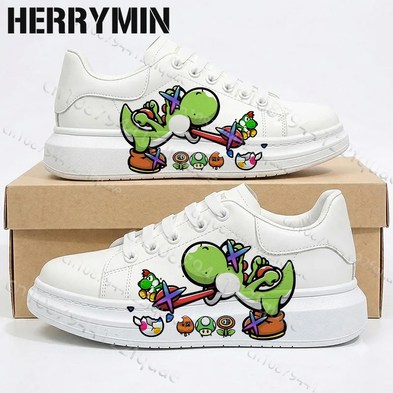 Birthday Gift Game Character Yoshi Green Print Adult Man Woman White Shoes Non-Slip Platform Durable Hiking Boots