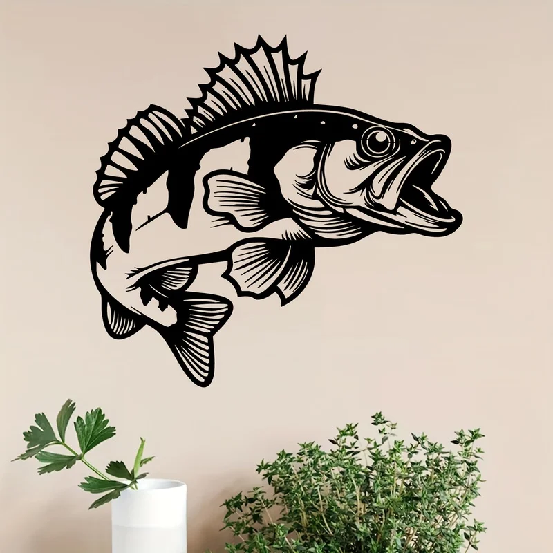 1Metallic fish wall decoration，The subject is bass fish，Dynamic Sculpture