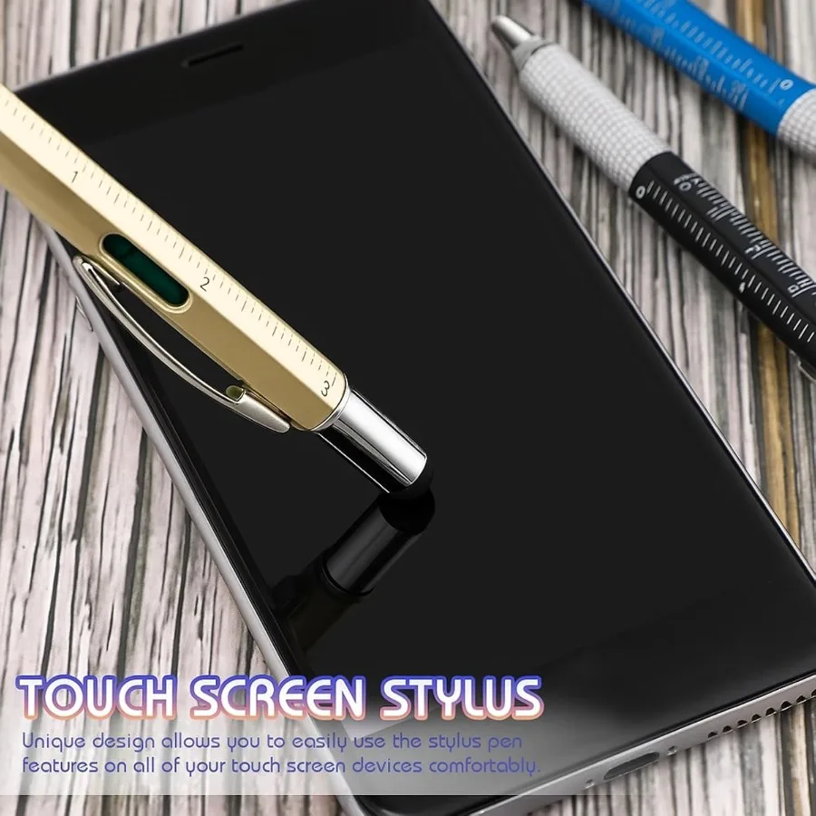 قلم Zonon 36 قطعة 6 في 1 متعدد المهام مع مفك براغي لقياس مستوى المسطرة متعدد الوظائف وأقلام حبر جاف بشاشة تعمل باللمس وأسود I