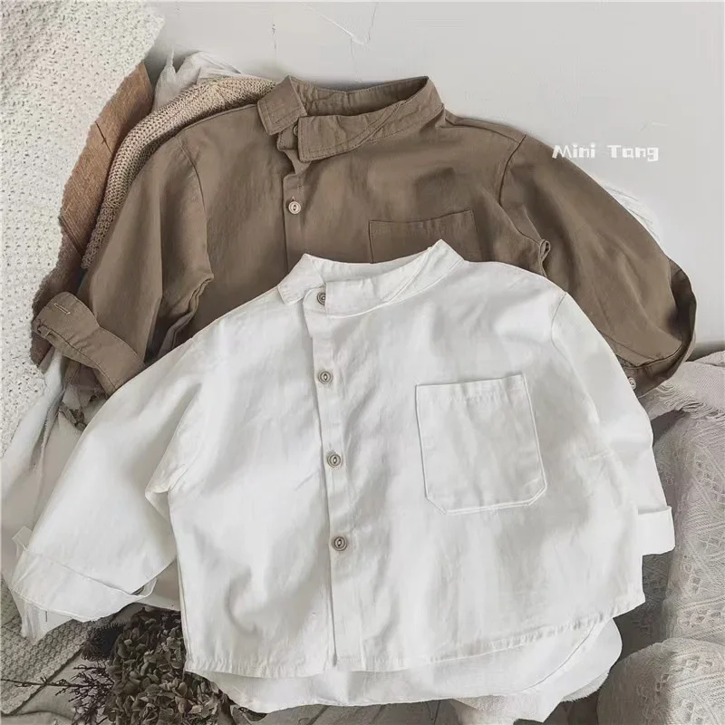 Boys Baby\'s Kids Blouse Jacket Outwear 2023 White Spring Autumn Shirts Cotton Gift Plus Size Children\'s Clothing