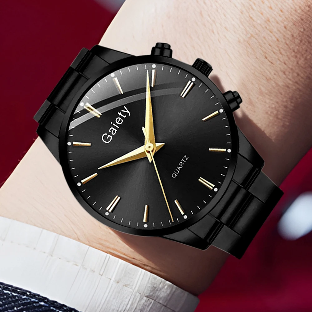 4PC الرجال السود الحد الأدنى مجموعة ساعات الأعمال العصرية خطوط مقياس جولة الهاتفي كوارتز ساعة سوار قلادة حلقة مجموعة هدية مثالية #5