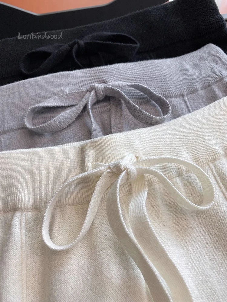 2024 Soft Waxy White Knit Wide-leg Pants Women's Autumn and Winter Thick Wool Drop Casual Straight Floor-length Pants