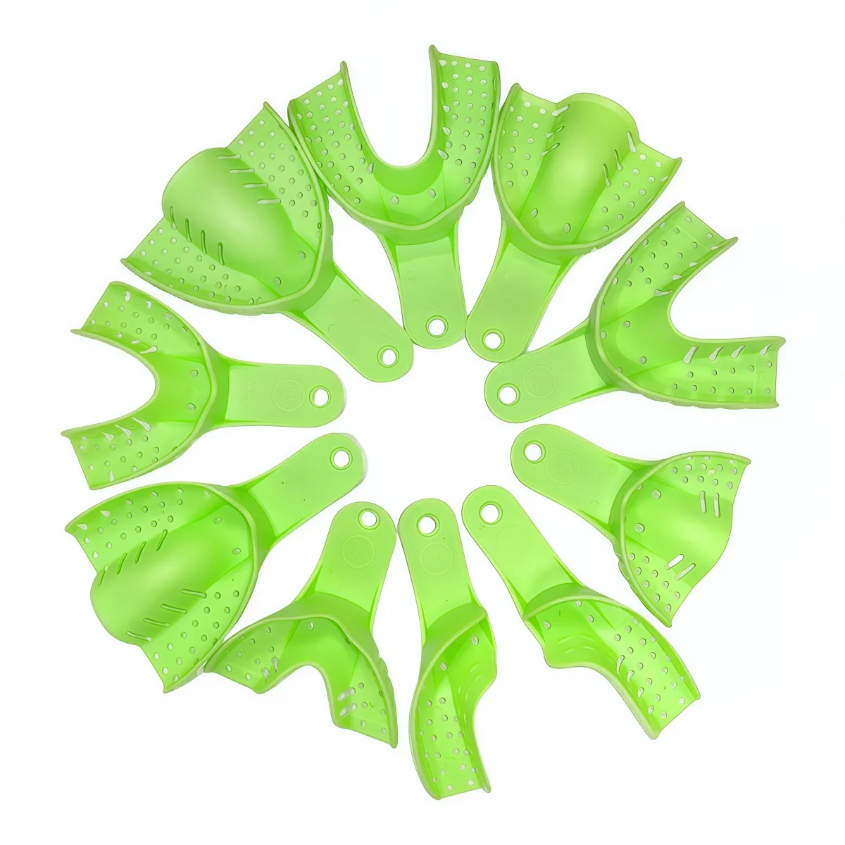 10pcs/bag Autoclavable Dental Plastic Impression Trays Full-Size Green Sterilizable Lab Tools Dentist Supplies
