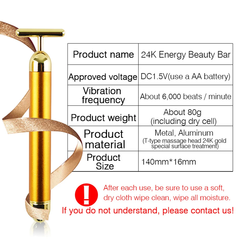 Rodillo Facial en forma de T de oro de 24K, palo de belleza eléctrico con vibración, eliminación de arrugas, energía reafirmante, masajeador, herramienta de belleza