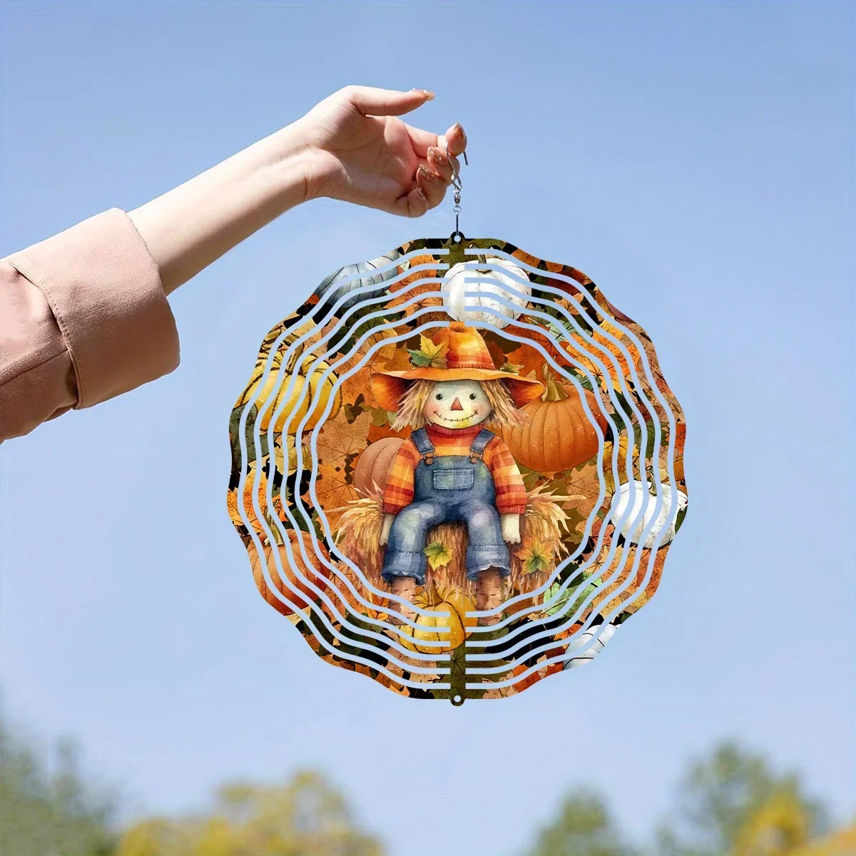 Autumn Wind Spinner, Cheerful Fall Decoration Made of Metal, Suitable for Yard And Garden. Features Scarecrow Wind Sculptures