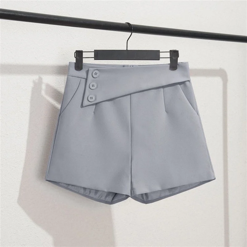 Summer New High Waist Solid A-line Wide Leg Hot Pants All-match Thin Pocket Loose Youth Shorts Fashion Casual Women Clothing
