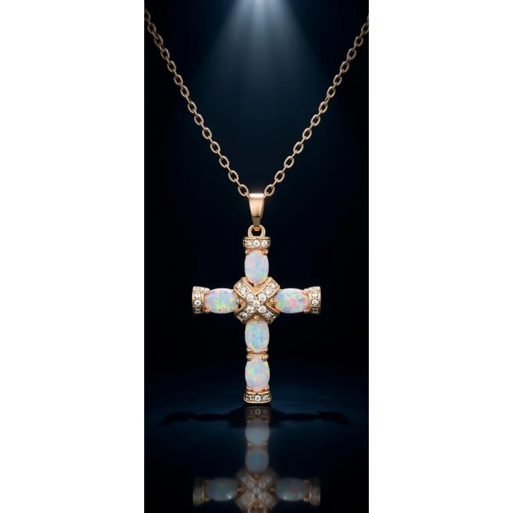 

Ожерелье с подвеской в виде креста из синтетического опала с позолотой 18K, длина 18-20 дюймов