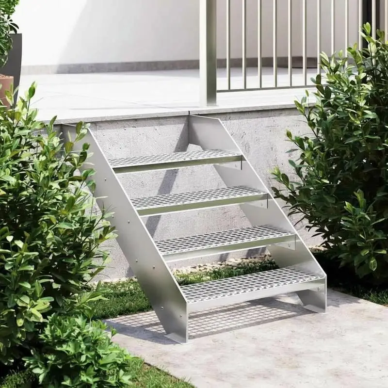 Marchepied d'escalier en grille antidérapante pour usage intérieur et extérieur : acier galvanisé avec bords antidérapants et structure en grille perméable