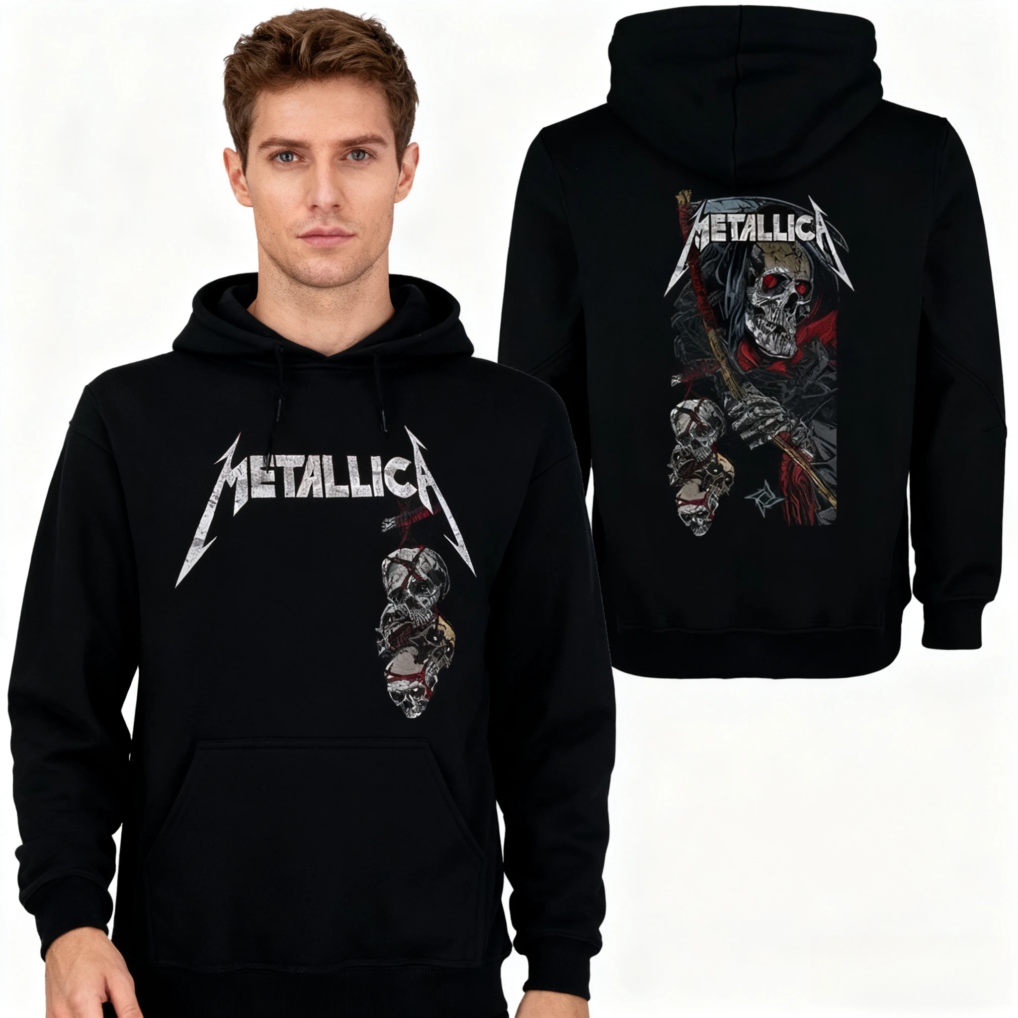 เสื้อฮู้ดพิมพ์ลาย METALLICA วงดนตรีเฮฟวีเมทัลอเมริกัน สำหรับผู้ชายและผู้หญิง สไตล์สตรีท ฮิปฮอป เสื้อสวมหัวทรงโอเวอร์ไซส์ สวมใส่สบาย