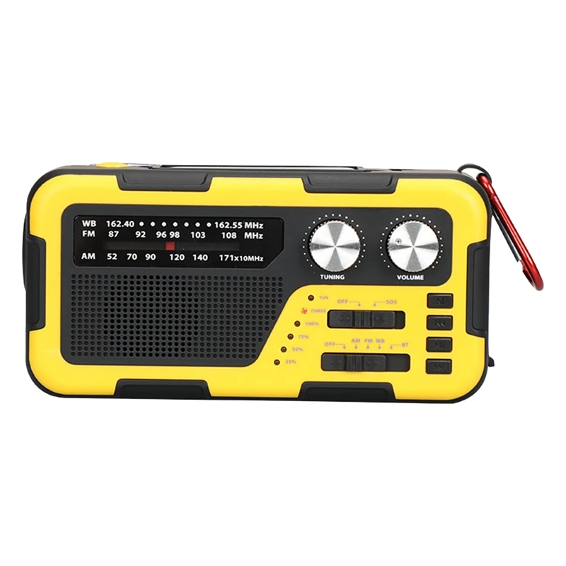 Radio de emergencia con manivela USB, luz de lectura, carga Solar, amarilla, 4000Mah, 3,5 Mm, Conector de auriculares para mochilero al aire libre