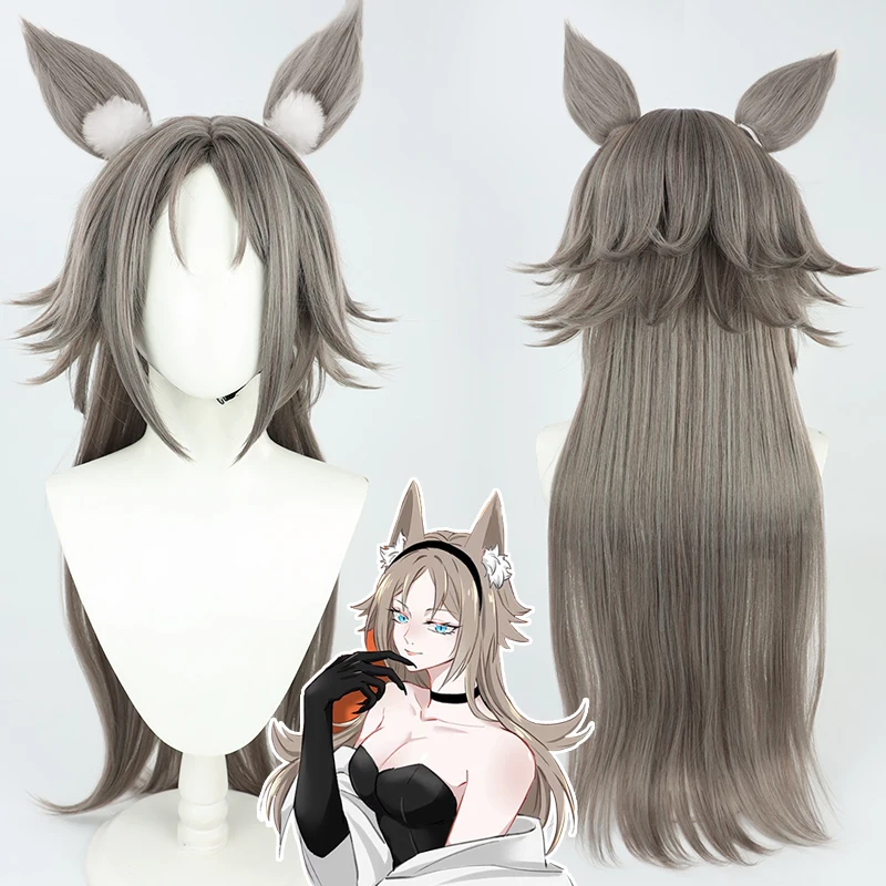 

VTuber Female Mysta Rias Cosplay Wig with Ears NIJISANJI Luxiem 2022 Long Grey Hair Halloween Synthetic Adult Unisex