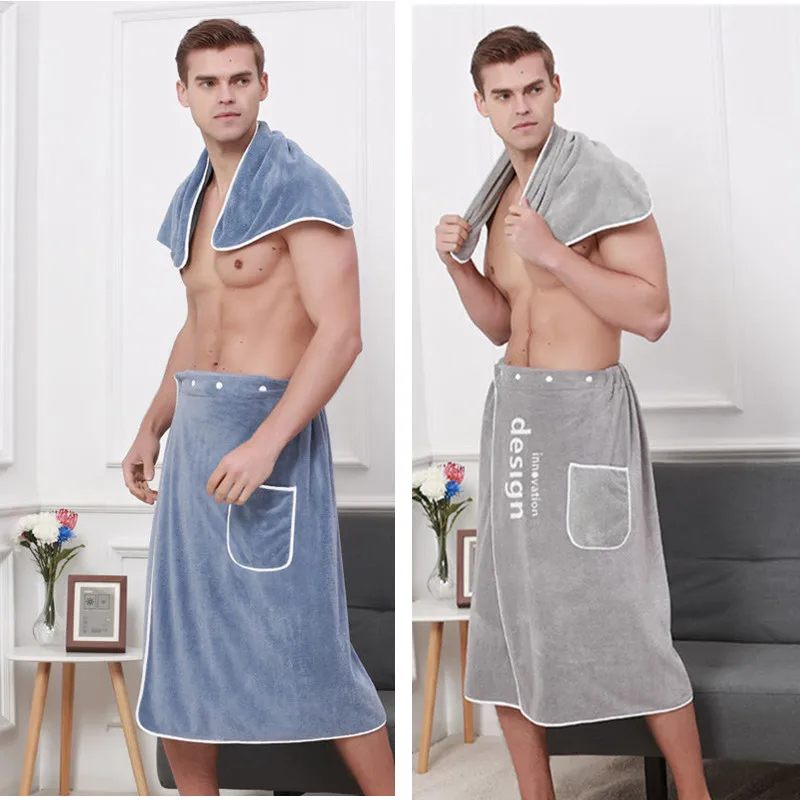 1/2 Pcs Men's Quick-Dry Coral Fleece Bathrobe Set - Adjustable Waistband with Pockets, Premium SPA bathrobe.Men's bath towel