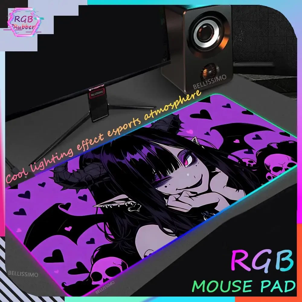 Cute girl Anime RGB Mouse Pad PC Gamer Computer Laptop Table LED Luminous Keyboard Mouse Mat Kawaii Girl Large Mousepad Desk Mat