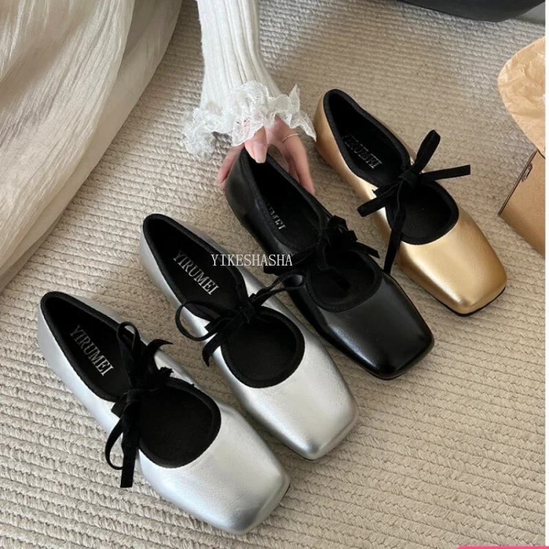 2024 New Women Mary Jane Shoes Soft Casual Outdoor Dress Flat Ballet Shoes Square Toe Shallow Slip on Flats Zapatos De Mujer