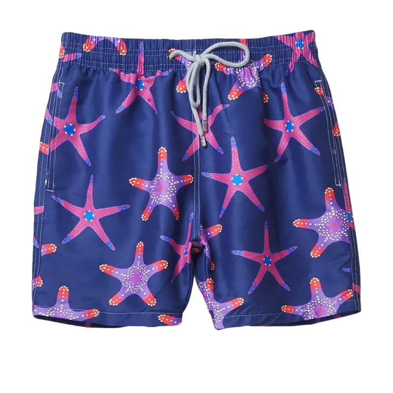 2024 Beach pants fashionable turtle and starfish pattern printed swimming pants quick drying seaside vacation and leisure