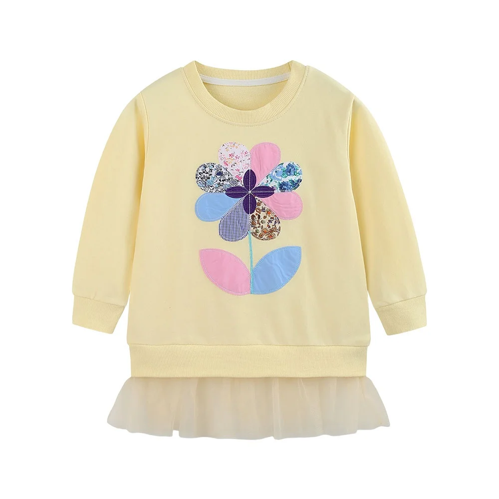Jumping Meters Floral Applique 2-7T Girls Sweatshirts Long Sleeve Autumn Winter Children's Clothes Embroidery Baby Tops