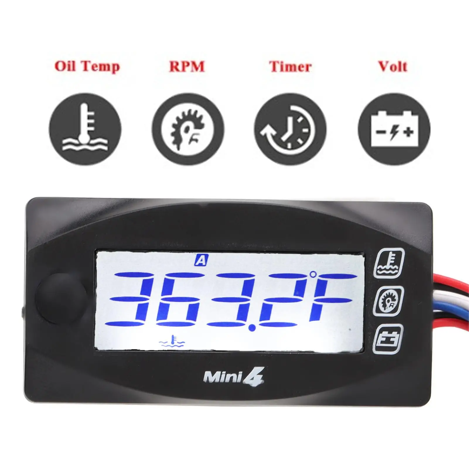 4-in-1 Motorcycle LCD Display: Digital Thermometer, Oil Temp, Voltage & Speed Meter - DC12V