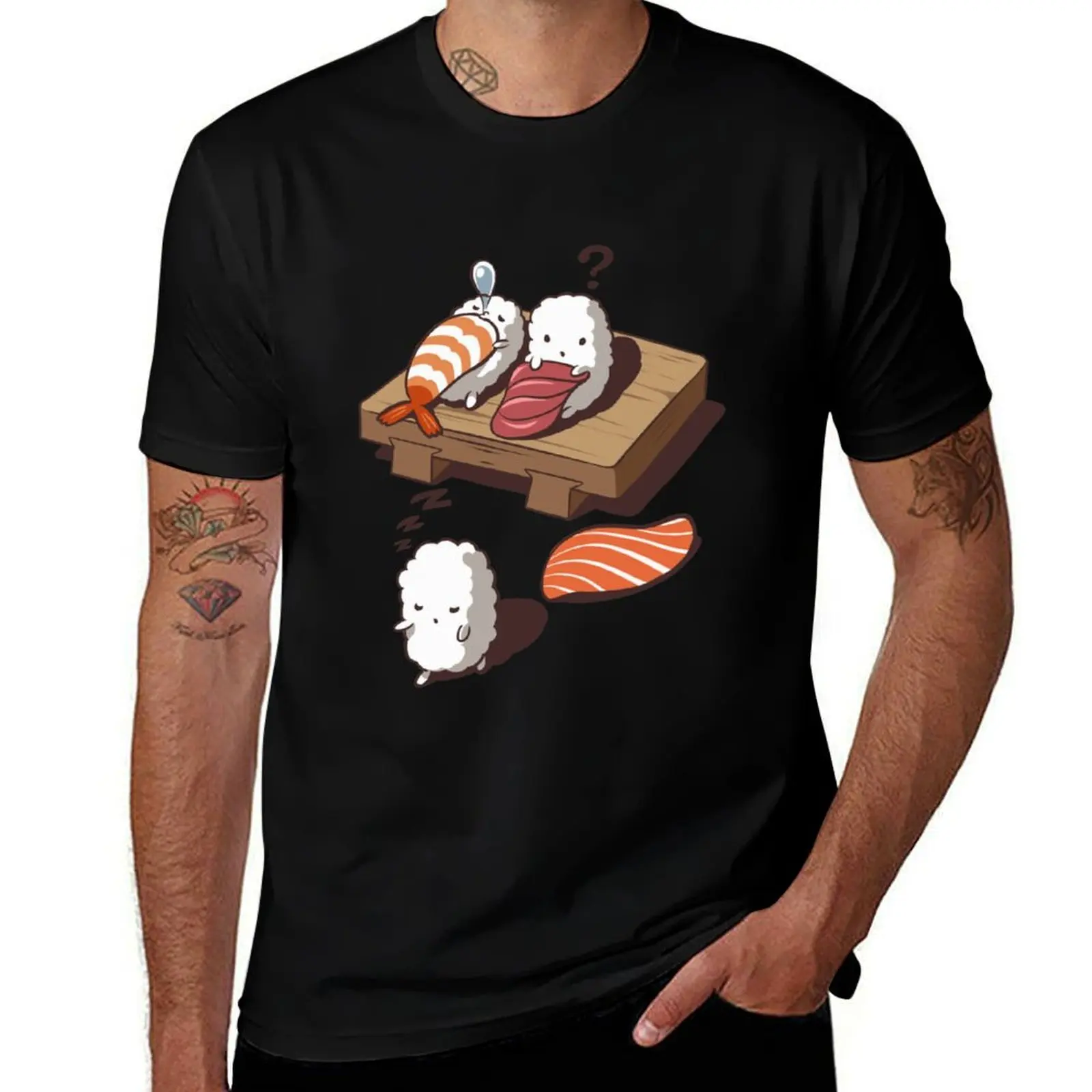 Funny Sleep Walking Nigiri Sushi Classic T-Shirt Basic Casual Short Sleeve Cotton Shirt T-Shirt