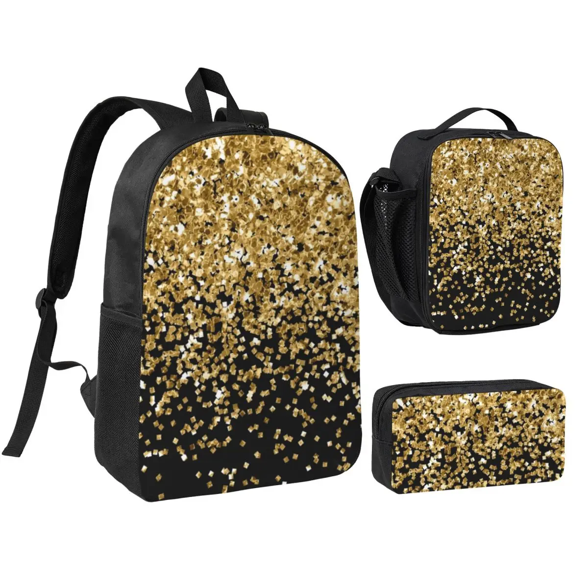 

Gold Glitter Backpack Student Boys Girls BookBag School Bag Computer Shoulder Bags 3ps Insulated Lunch Bag Pencil Case