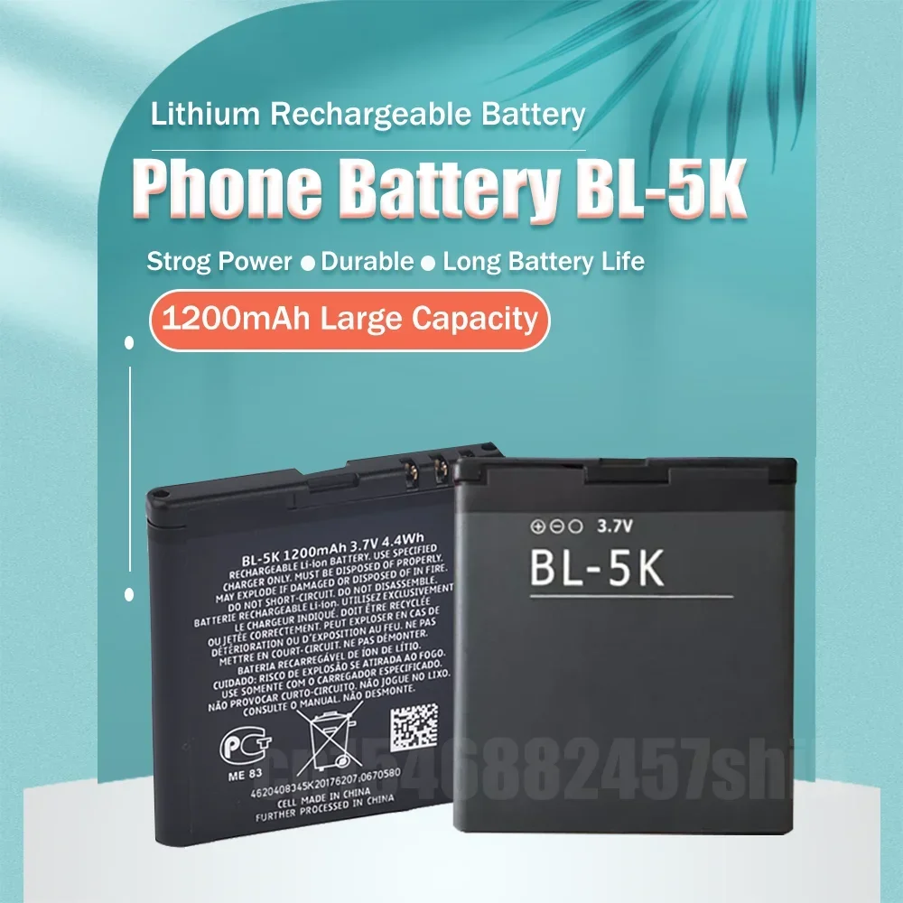 1pcs BL-5K BL5K BL 5K 3.7V 1200mAh Phone Battery For Nokia N85 N86 8MP N87 2610S 701 Oro C7 C7-00 X7 X7-00 T7 2610S Li-ion Cells