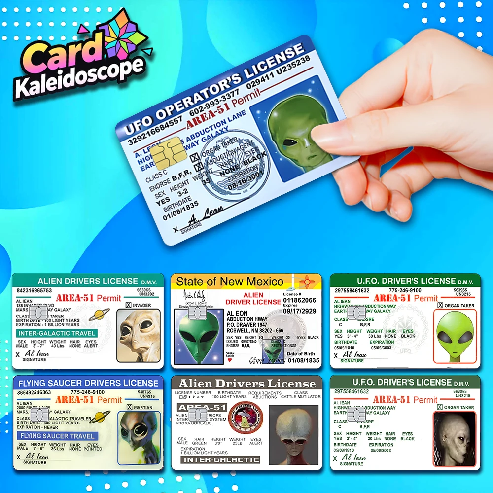 

ALIEN DRIVERS LICENSE Series Credit Card Skin Sticker Stickers for VISA JCB Mastercard and Other Bank IC Card Decoration