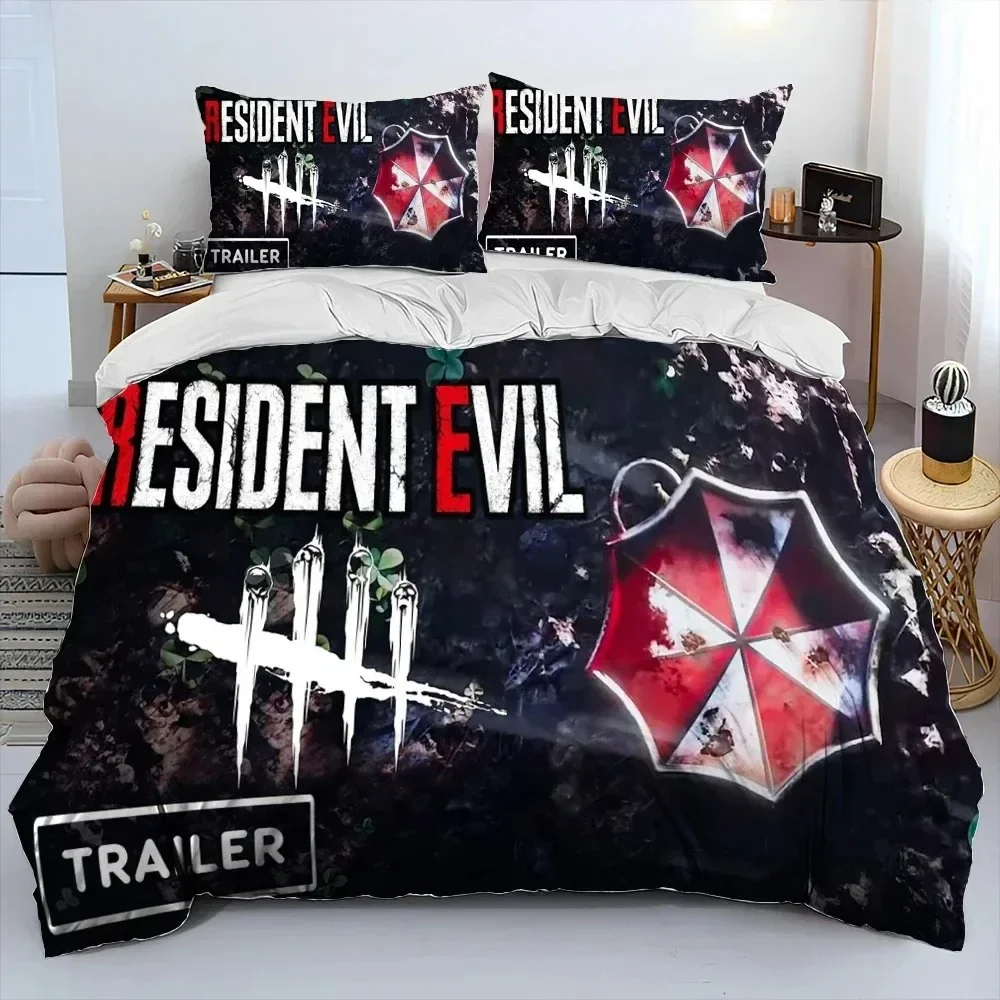 3D R-Resident Evil Games Gamer Comforter Bedding Set,Duvet Cover Bed Set Quilt Cover Pillowcase,king Queen Size Bedding Set Boys view 2