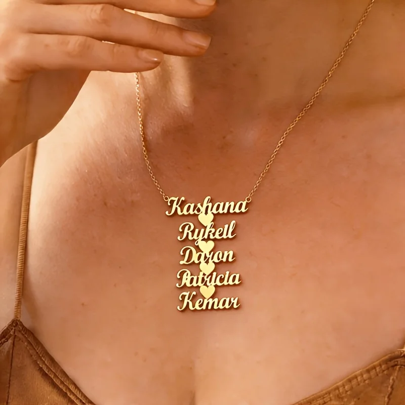 Personalized Custom Multi‑Name Necklace Heart‑Shaped Multi‑Layer Nameplate Necklace Romantic Mother's Day Family Gifts for Loved view 5