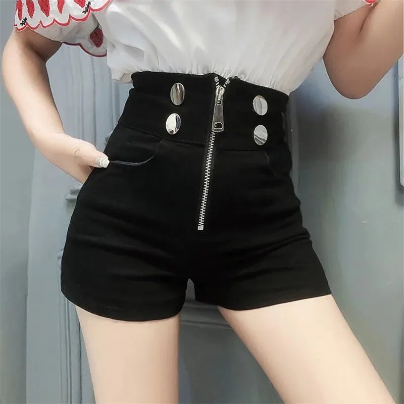 

2025 High Waist Slim Sexy Shorts Women Fashion Zipper Casual Y2K Shorts Summer Sweet Buttons Chic Female All Match Shorts New