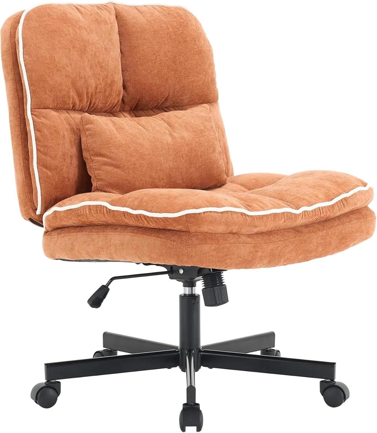 Armless Office Chair, Criss Cross Legged Desk Chair With Wheels, Modern Orange Home Office Desk Chair With Thickened Cushion,