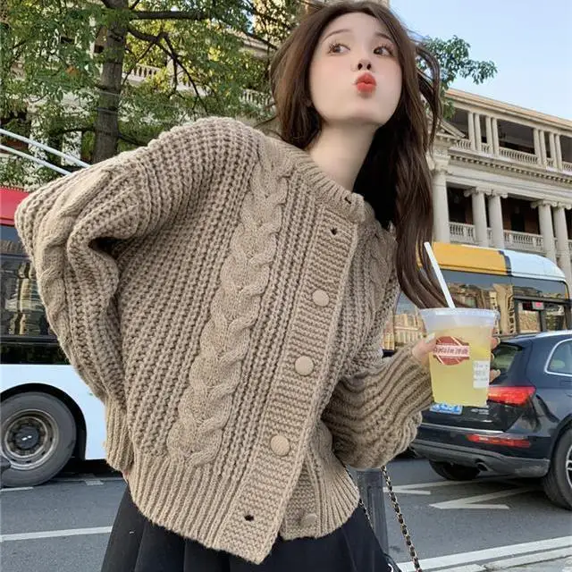 2024 New Autumn Winter Sweater Women's Coat Loose Lazy Style Ins Korean Short Twist Knitted Sweater Cardigan Coat Women's Top