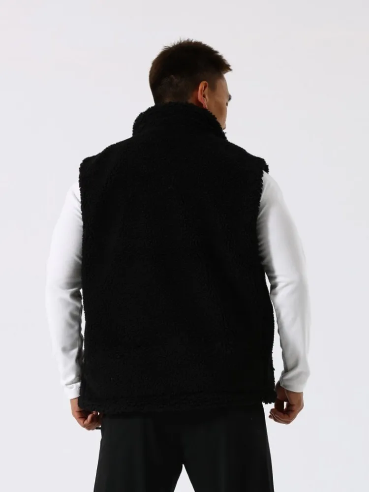 2023 New Men's Trend Winter Thickened Lamb Fleece Coat Sports Casual Standing Collar Vest Loose Warm Zipper Jacket