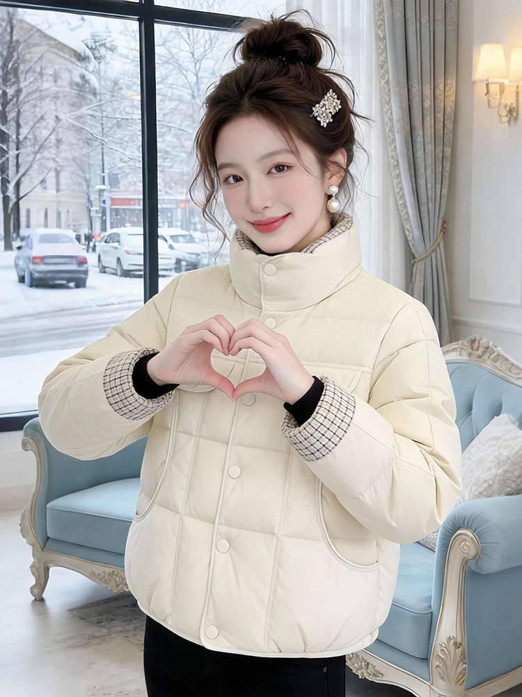 

High-End Korean Sle down Jaet Zipper Thi Warm Women's Cotton Coat Winter Faion Personali Fluffy Polyester Fiber