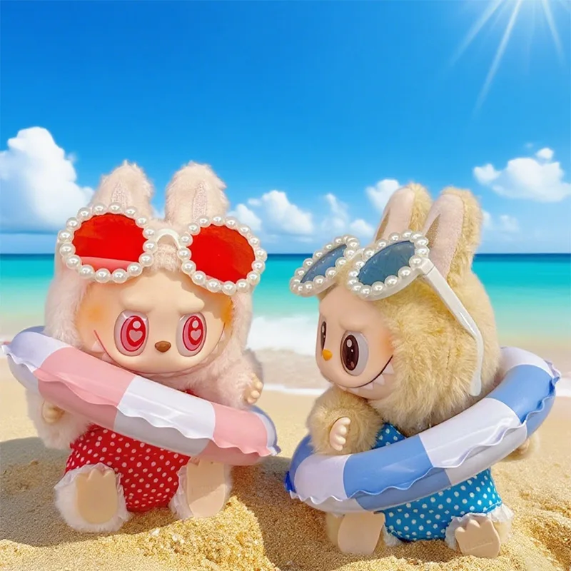 

Одежда для куклы Labubu 17 см, пляжный праздничный наряд, синий/зеленый/красный купальник, комплект с жемчужными очками и кольцом для плавания, аксессуары для кукол