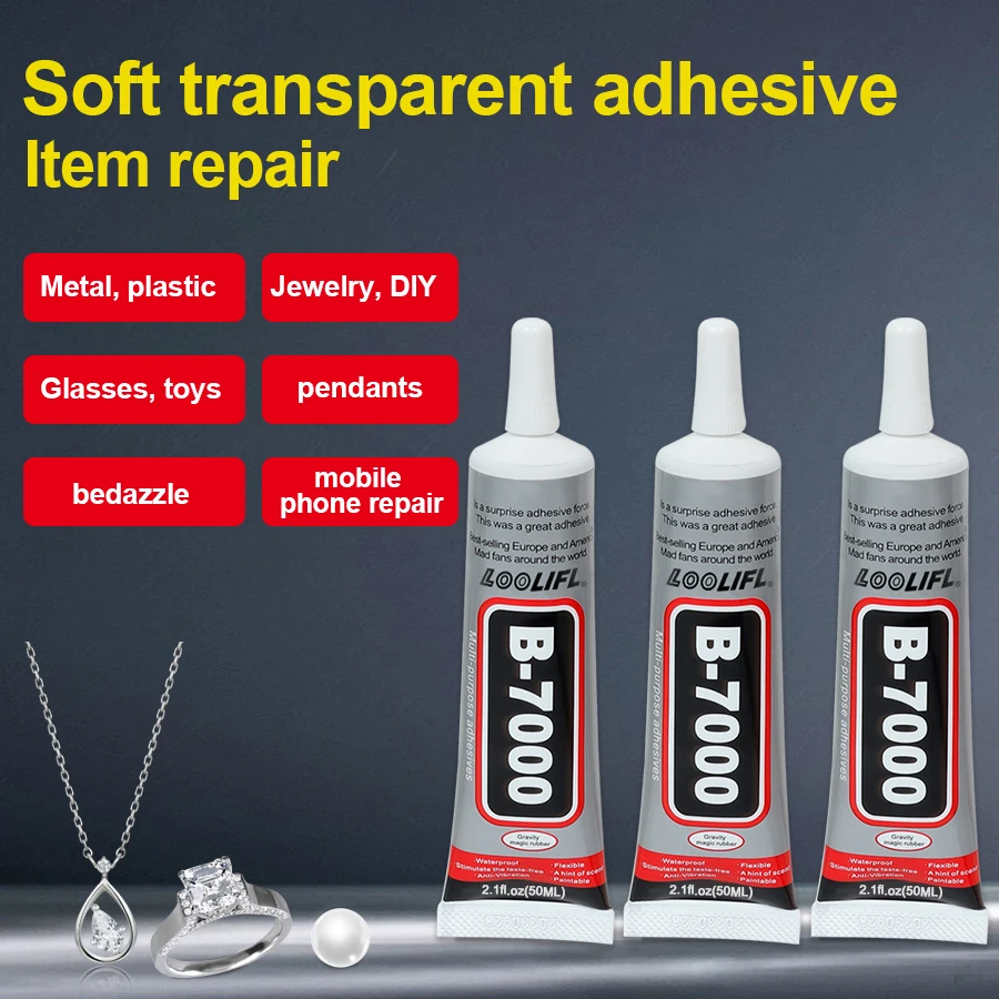 B7000 perekat transparan untuk rhinestone, digunakan untuk pembuatan perhiasan, perekat serbaguna 50ml, rhinestone, kerajinan seni kuku DIY