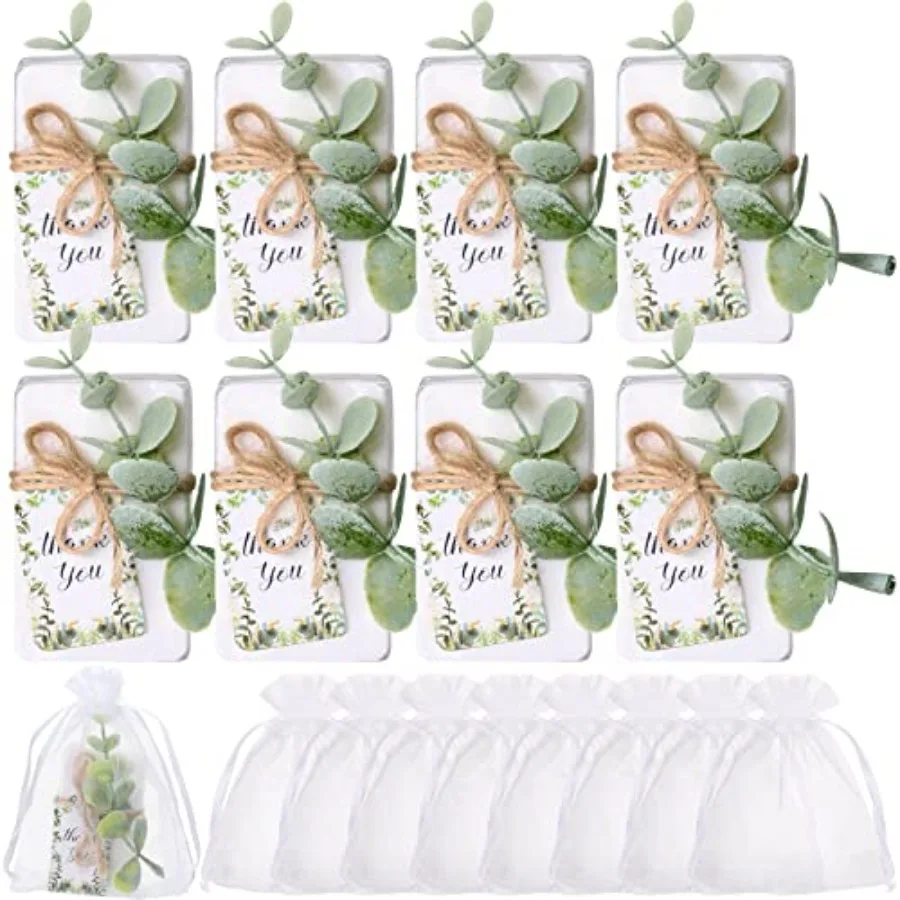 Sets Mini Eucalyptus Soaps Baby Shower Wedding Favors for Guests Bulk Small Hand Soaps with Thank You Tags Organza Bag Mini Fau