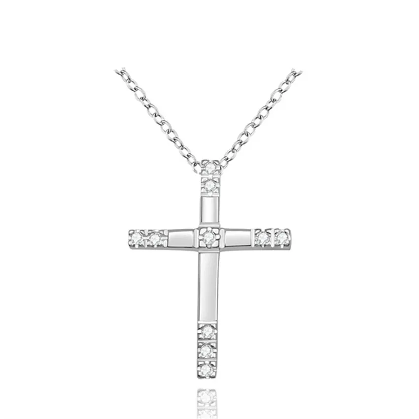 

925 Sterling Silver Chain Necklace Engagement Zircon Crystal Wedding For Women Girl Cross Jewelry Lady Gift Hot