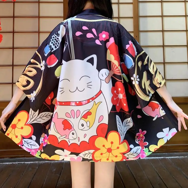 Summer Chinese Style Artistic Cartoon Maneki-neko Sun Protection Clothing Couple Loose Cardigan Improved Wa-style Japanese Women