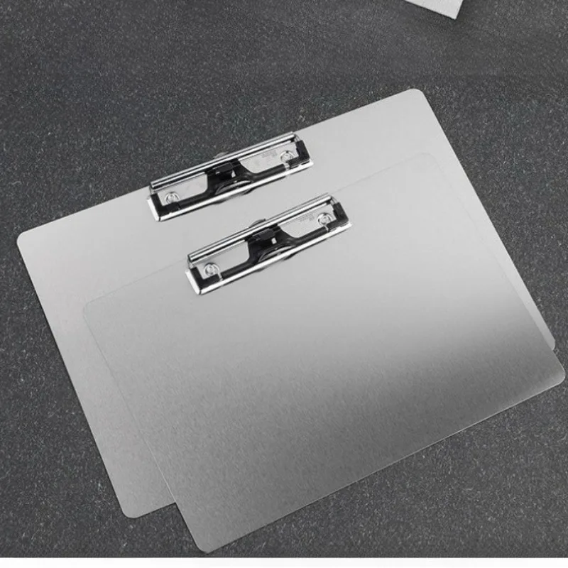 Prancheta de aço inoxidável bloco de escrita pasta papel material de escritório organizador prancheta documento almofada suporte de papel menu clipe