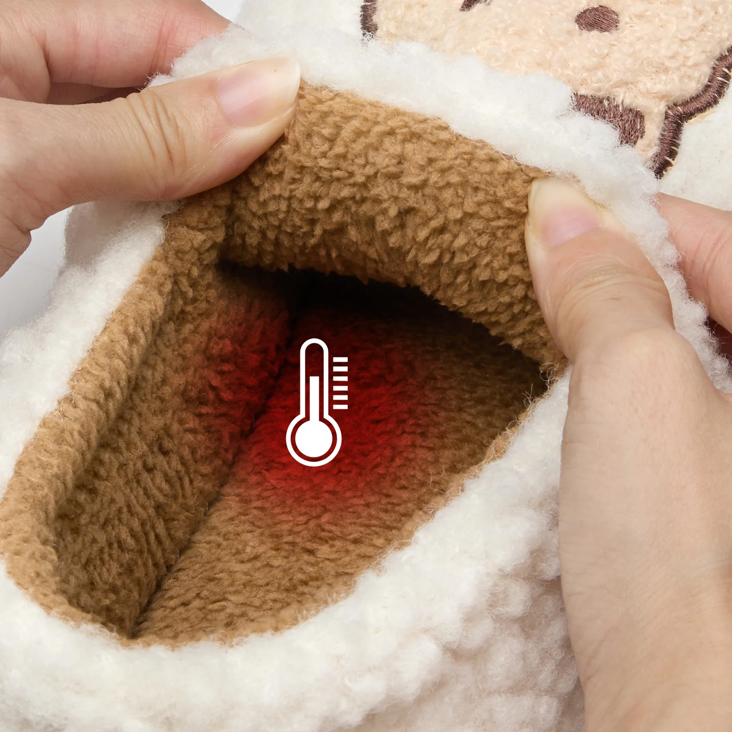 Cute Bear Embroidery Plush Slippers Women Winter Wrap‑Heel Non‑Slip Indoor Couple Home Shoes