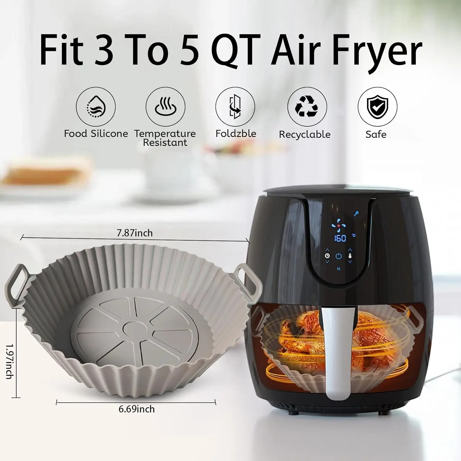 Air Fryer Silicone Liners Silicone Air Fryer Liners Reusable for 3-5 QT Air Fryer Oven Microwave Accessories