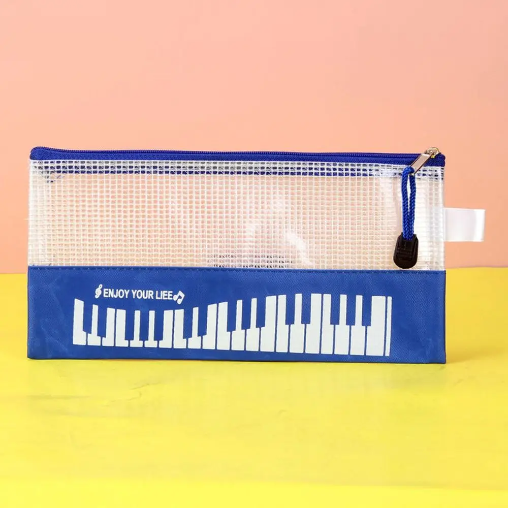 

Music Notes Piano Pencil Cases Document Storage File Folders Mesh Zipper Pouch Waterproof A6 Size Stationery Pouch Student