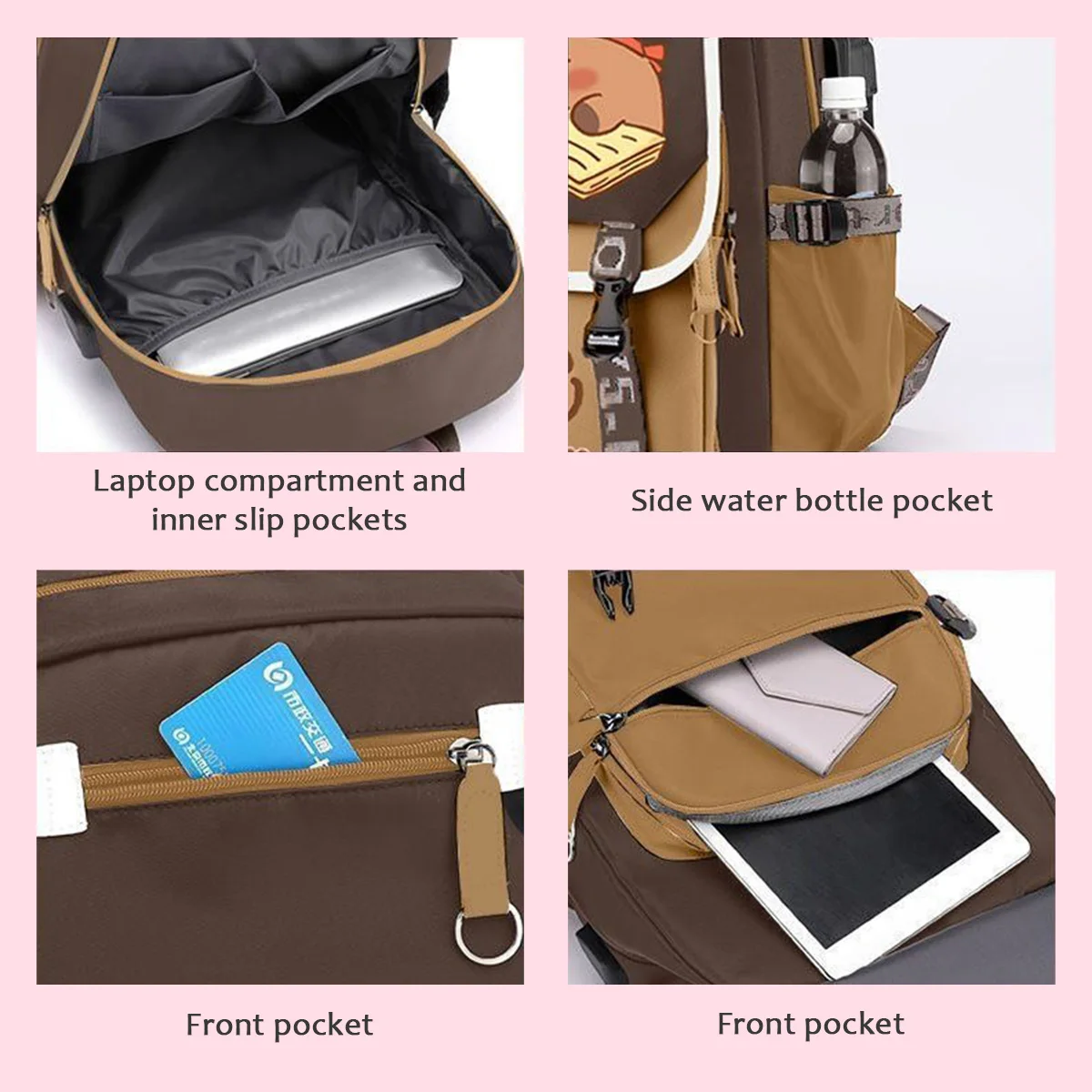 Capybara Kawaii Backpack Large Capacity Laptop School Bag Teens Waterproof Daypack with Adjustable Strap Cute Computer Backpack